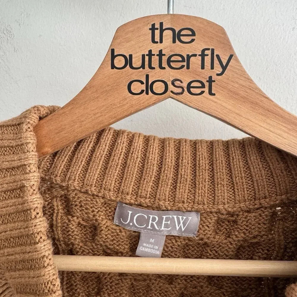 J. Crew Brown Cable Knit Crew Neck Sweater Medium - Picture 3 of 4